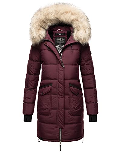 MARIKOO Damen Winter Jacke Stepp Parka Mantel Winterjacke warm gefüttert Kunstpelz CHASKAA XS-XXXL (Wine, XS) von MARIKOO