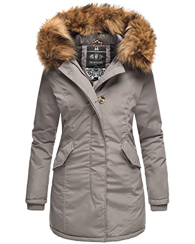 MARIKOO Damen Winter Jacke Stepp Parka Mantel Winterjacke warm gefüttert Kunstpelz KARMAA PRINCESS XS-XXL (XS, Grau) von MARIKOO