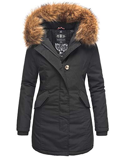 MARIKOO Damen Winter Jacke Stepp Parka Mantel Winterjacke warm gefüttert Kunstpelz KARMAA Princess XS-XXL (XS, Schwarz) von MARIKOO