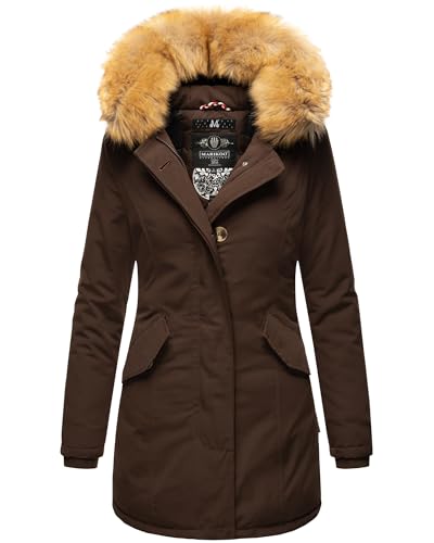 MARIKOO Damen Winter Jacke Stepp Parka Mantel Winterjacke warm gefüttert Kunstpelz KARMAA XS-XXL (DE/NL/SE/PL, Alphanumerisch, L, Regular, Regular, Dark Choco) von MARIKOO