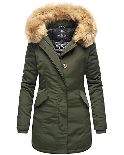 MARIKOO Damen Winter Jacke Stepp Parka Mantel Winterjacke warm gefüttert Kunstpelz KARMAA XS-XXL (S, Olive) von MARIKOO