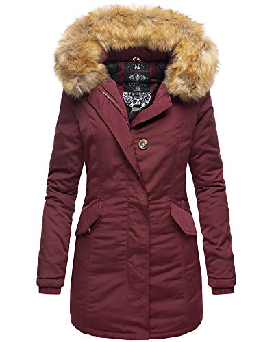 MARIKOO Damen Winter Jacke Stepp Parka Mantel Winterjacke warm gefüttert Kunstpelz KARMAA XS-XXL (S, Wine) von MARIKOO