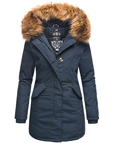 MARIKOO Damen Winter Jacke Stepp Parka Mantel Winterjacke warm gefüttert Kunstpelz KARMAA XS-XXL (XS, BLAU-2) von MARIKOO