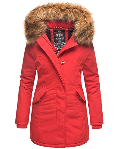 MARIKOO Damen Winter Jacke Stepp Parka Mantel Winterjacke warm gefüttert Kunstpelz KARMAA XS-XXL (XS, ROT-2) von MARIKOO