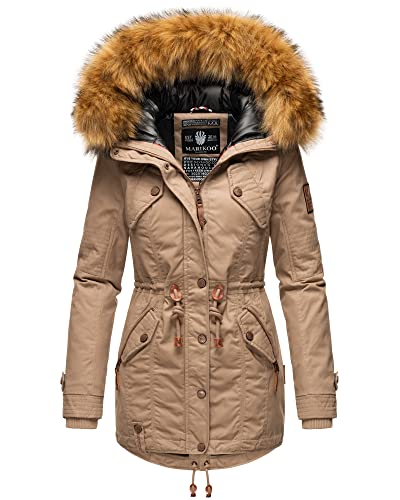 MARIKOO Damen Winter Jacke Stepp Parka Mantel Winterjacke warm gefüttert Kunstpelz LA VIVA S-XXL (DE/NL/SE/PL, Alphanumerisch, L, Regular, Regular, Taupe Grey) von MARIKOO