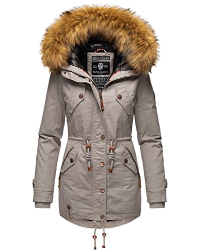 MARIKOO Damen Winter Jacke Stepp Parka Mantel Winterjacke warm gefüttert Kunstpelz LA VIVA S-XXL (DE/NL/SE/PL, Alphanumerisch, M, Regular, Regular, Zinc Grey) von MARIKOO