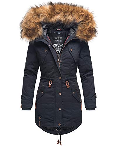 MARIKOO Damen Winter Jacke Stepp Parka Mantel Winterjacke warm gefüttert Kunstpelz LA Viva S-XXL (S, Navy) von MARIKOO