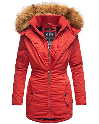 MARIKOO Damen Winter Jacke Stepp Parka Mantel Winterjacke warm gefüttert Kunstpelz SANAKOO S-XXL (M, Rot) von MARIKOO