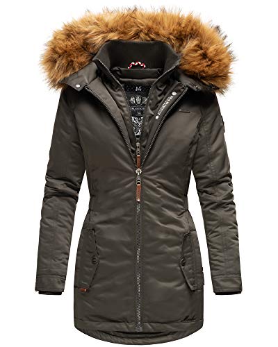 MARIKOO Damen Winter Jacke Stepp Parka Mantel Winterjacke warm gefüttert Kunstpelz SANAKOO S-XXL (S, Anthrazit) von MARIKOO
