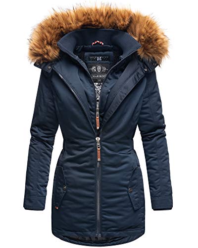 MARIKOO Damen Winter Jacke Stepp Parka Mantel Winterjacke warm gefüttert Kunstpelz SANAKOO S-XXL (S, Navy) von MARIKOO