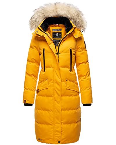 MARIKOO Damen Winter Jacke Stepp Parka Mantel Winterjacke warm gefüttert Kunstpelz Schneesternchen XS-XXL (S, Gelb) von MARIKOO