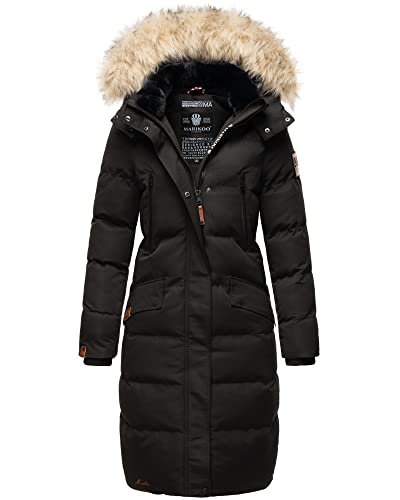 MARIKOO Damen Winter Jacke Stepp Parka Mantel Winterjacke warm gefüttert Kunstpelz Schneesternchen XS-XXL (XL, Schwarz) von MARIKOO