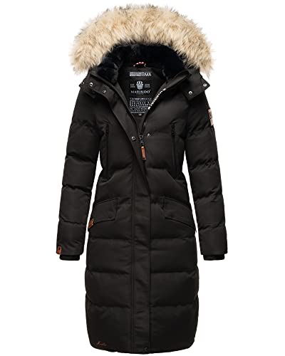 MARIKOO Damen Winter Jacke Stepp Parka Mantel Winterjacke warm gefüttert Kunstpelz Schneesternchen XS-XXL (DE/NL/SE/PL, Alphanumerisch, XL, Regular, Regular, Schwarz) von MARIKOO