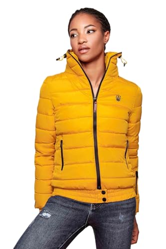 MARIKOO Damen Winter Jacke Stepp Winterjacke Stehkragen gefüttert warm B667 [B667-Poiso-Gelb-Gr.M] von MARIKOO