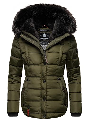 MARIKOO Damen warme Winter Steppjacke Lotusblüte Olive Gr. M von MARIKOO