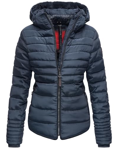 MARIKOO Damen Winter Jacke Steppjacke Stehkragen Teddyfell warm gefüttert B354 [B354-Amber-Blau-Gr.M] von MARIKOO