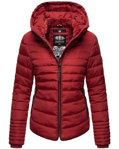 MARIKOO Damen Winter Jacke Steppjacke Stehkragen Teddyfell warm gefüttert B354 [B354-Amber-Blood-Red-Gr.S] von MARIKOO