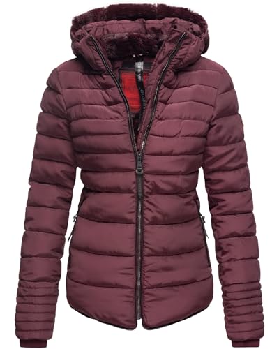 MARIKOO Damen Winter Jacke Steppjacke Stehkragen Teddyfell warm gefüttert B354 [B354-Amber-Weinrot-Gr.L] von MARIKOO