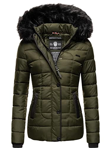 MARIKOO Damen warme Winter Steppjacke mit Kapuze Unique Olive Gr. L von MARIKOO