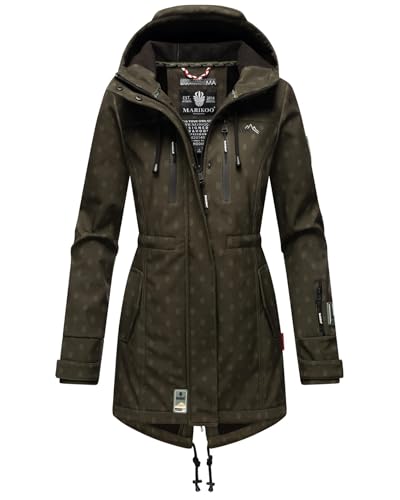 MARIKOO Damen Softshelljacke (XS-3XL) mit Kapuze - Wasserabweisend, Fleece innen, Tasche am Arm, Mantel, Warme Jacke Frauen B614 (S, DOlive-wp) von MARIKOO