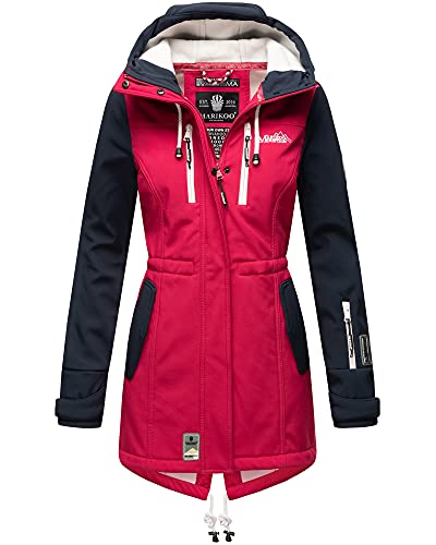 MARIKOO Damen Winter Jacke Winterjacke Mantel Outdoor wasserabweisend Softshell B614 [B614-Zimt-Fuchsia-Navy-Gr.XS] von MARIKOO