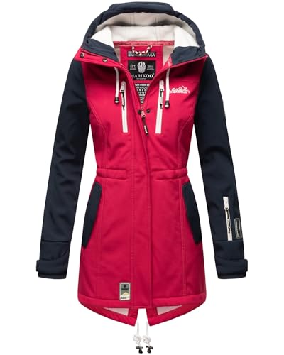 MARIKOO Damen Softshelljacke (XS-3XL) mit Kapuze - Wasserabweisend, Fleece innen, Tasche am Arm, Mantel, Warme Jacke Frauen B614 (XS, Navy) von MARIKOO