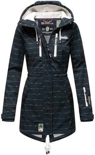MARIKOO Damen Softshelljacke (XS-3XL) mit Kapuze - Wasserabweisend, Fleece innen, Tasche am Arm, Mantel, Warme Jacke Frauen B614 (XS, Navy-wL) von MARIKOO