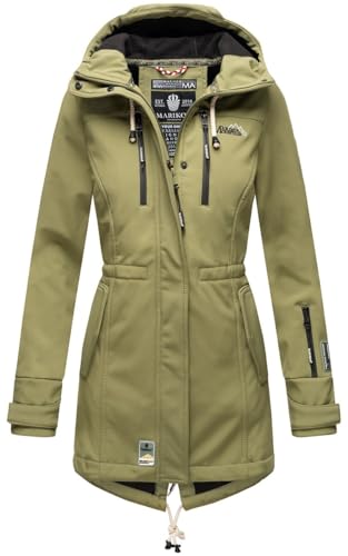 MARIKOO Damen Softshelljacke (XS-3XL) mit Kapuze - Wasserabweisend, Fleece innen, Tasche am Arm, Mantel, Warme Jacke Frauen B614 (XS, Olive) von MARIKOO