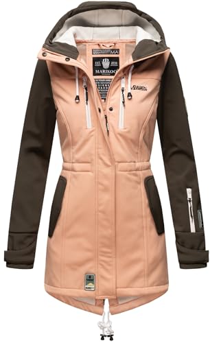 MARIKOO Damen Softshelljacke (XS-3XL) mit Kapuze - Wasserabweisend, Fleece innen, Tasche am Arm, Mantel, Warme Jacke Frauen B614 (XS, Rosa-Anthr.) von MARIKOO