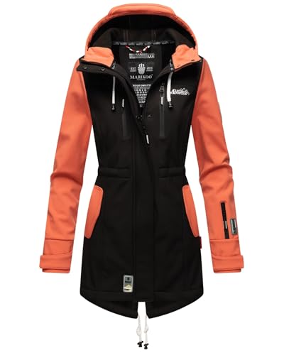 MARIKOO Damen Winter Jacke Winterjacke Mantel Outdoor wasserabweisend Softshell B614 [B614-Zimt-Schwarz-Coral-Gr.XL] von MARIKOO