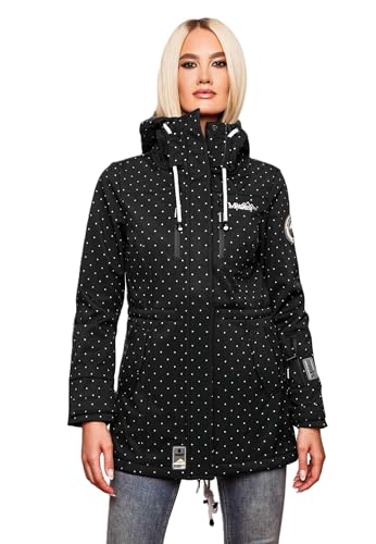 MARIKOO Damen Softshelljacke (XS-3XL) mit Kapuze - Wasserabweisend, Fleece innen, Tasche am Arm, Mantel, Warme Jacke Frauen B614 (XXL, Schwarz-wD) von MARIKOO