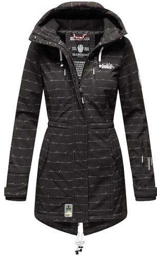 MARIKOO Damen Softshelljacke (XS-3XL) mit Kapuze - Wasserabweisend, Fleece innen, Tasche am Arm, Mantel, Warme Jacke Frauen B614 (XS, Schwarz-wL) von MARIKOO