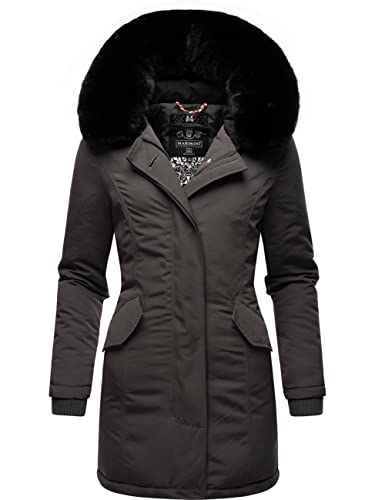 MARIKOO Damen Winter Kurzmantel Karmaa Anthracite with Black fur Gr. S von MARIKOO