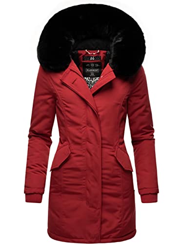 MARIKOO Damen Winter Kurzmantel Karmaa Blood Red with Black fur Gr. L von MARIKOO