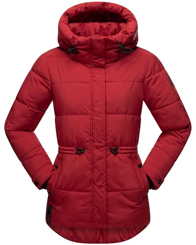 MARIKOO Damen Winter Stepp Jacke Outdoor Herbst Steppjacke Kapuze Akumaa XS -XXL (DE/NL/SE/PL, Alphanumerisch, XL, Regular, Regular, Dunkel Rot) von MARIKOO