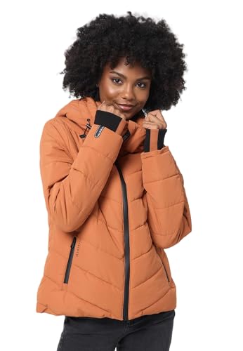 MARIKOO Winterjacke Damen (XS-XXL) - Wasserabweisend, Warm, Kapuze abnehmbar, Winddicht - Steppjacke, Frauen - Stehkragen, 4 Taschen, verlängerter Zipper - Cinnamon S von MARIKOO