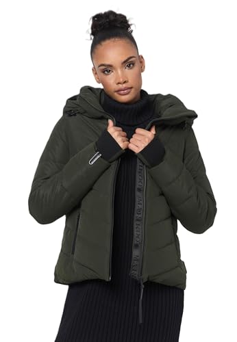 MARIKOO Winterjacke Damen (XS-XXL) - Wasserabweisend, Warm, Kapuze abnehmbar, Winddicht - Steppjacke, Frauen - Stehkragen, 4 Taschen, verlängerter Zipper - Dark Olive M von MARIKOO