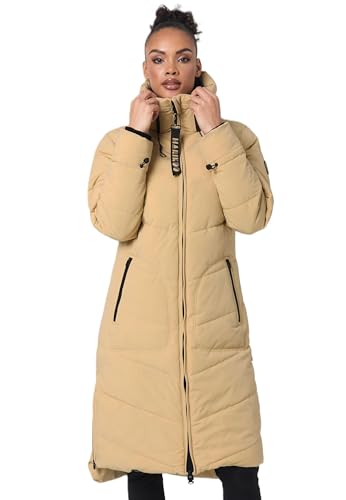 MARIKOO Damen Winterjacke Stepp Winter Jacke gesteppter Wintermantel warm lang Mantel [B949-Benik-Beige-Gr.L] von MARIKOO