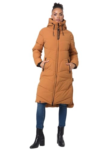 MARIKOO Damen Winterjacke Stepp Winter Jacke gesteppter Wintermantel warm lang Mantel [B949-Benik-Cinnamon-Gr.M] von MARIKOO