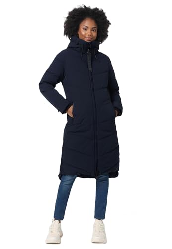 MARIKOO Damen Winterjacke Stepp Winter Jacke gesteppter Wintermantel warm lang Mantel [B949-Benik-Navy-Gr.L] von MARIKOO