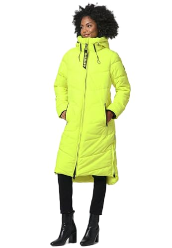 MARIKOO Damen Winterjacke Stepp Winter Jacke gesteppter Wintermantel warm lang Mantel [B949-Benik-Neon-Green-Gr.S] von MARIKOO