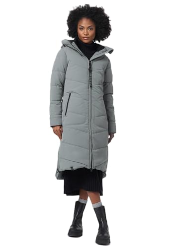 MARIKOO Damen Winterjacke Stepp Winter Jacke gesteppter Wintermantel warm lang Mantel [B949-Benik-Stormy-Blue-Gr.L] von MARIKOO