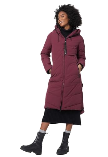 MARIKOO Damen Winterjacke Stepp Winter Jacke gesteppter Wintermantel warm lang Mantel [B949-Benik-Wine-Gr.L] von MARIKOO