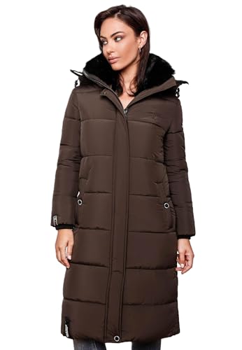 MARIKOO Damen Winter Steppjacke Lang B936 [B936-Relizi-Dark-Choco-Gr.L] von MARIKOO