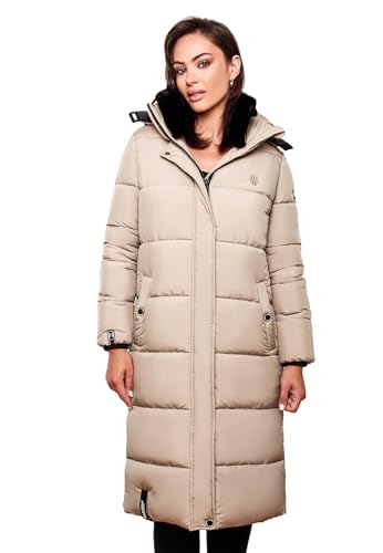 MARIKOO Damen Winter Steppjacke Lang B936 [B936-Relizi-Taupe-Gr.L] von MARIKOO