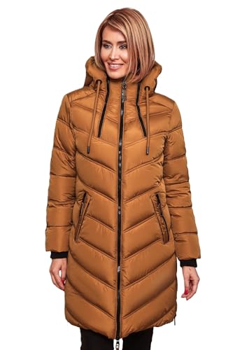 MARIKOO Damen Winter Steppjacke Mantel Parka Winterjacke gesteppt B842 [B842-Armas-Cinnamon-Gr.L] von MARIKOO