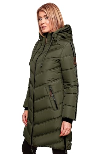 MARIKOO Damen Winter Steppjacke Mantel Parka Winterjacke gesteppt B842 [B842-Armas-Olive-Gr.L] von MARIKOO