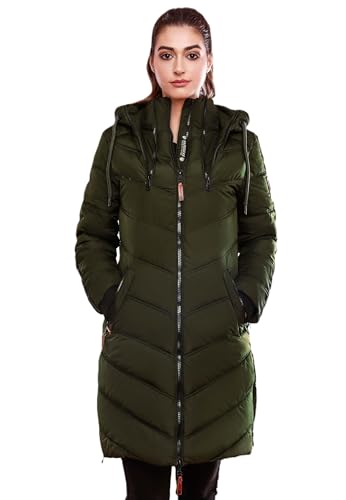 MARIKOO Damen Winter Steppjacke Mantel Parka Winterjacke gesteppt B842 [B842-Armas-Olive-Gr.M] von MARIKOO