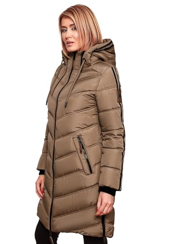 MARIKOO Damen Winter Steppjacke Mantel Parka Winterjacke gesteppt B842 [B842-Armas-Taupe-Grey-Gr.M] von MARIKOO