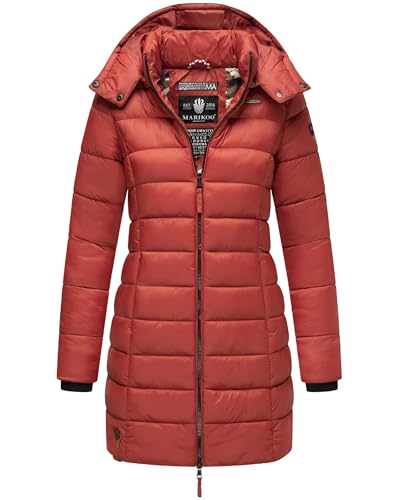 MARIKOO Damen Langer Wintermantel Warmer Steppmantel mit Abnehmbarer Kapuze Abendsternchen Terracotta Gr. S von MARIKOO